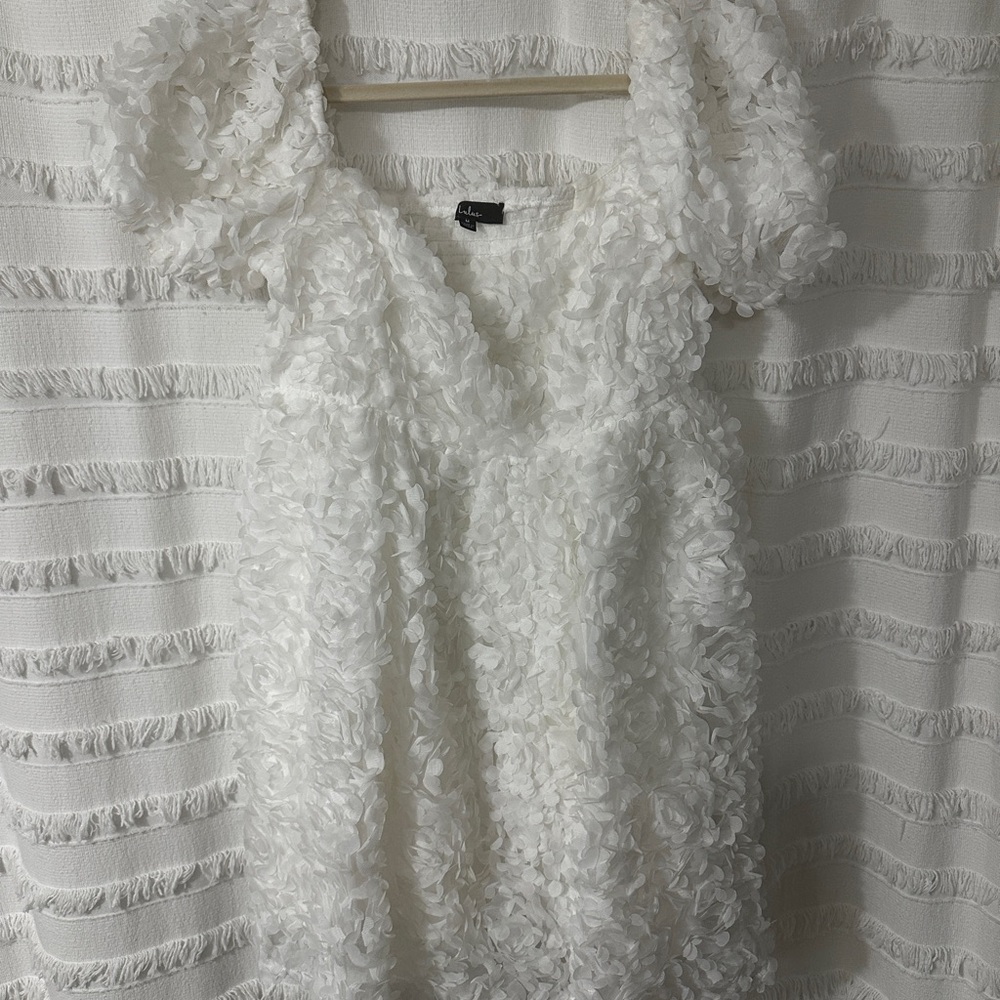 White Floral Puff Sleeve Babydoll Dress